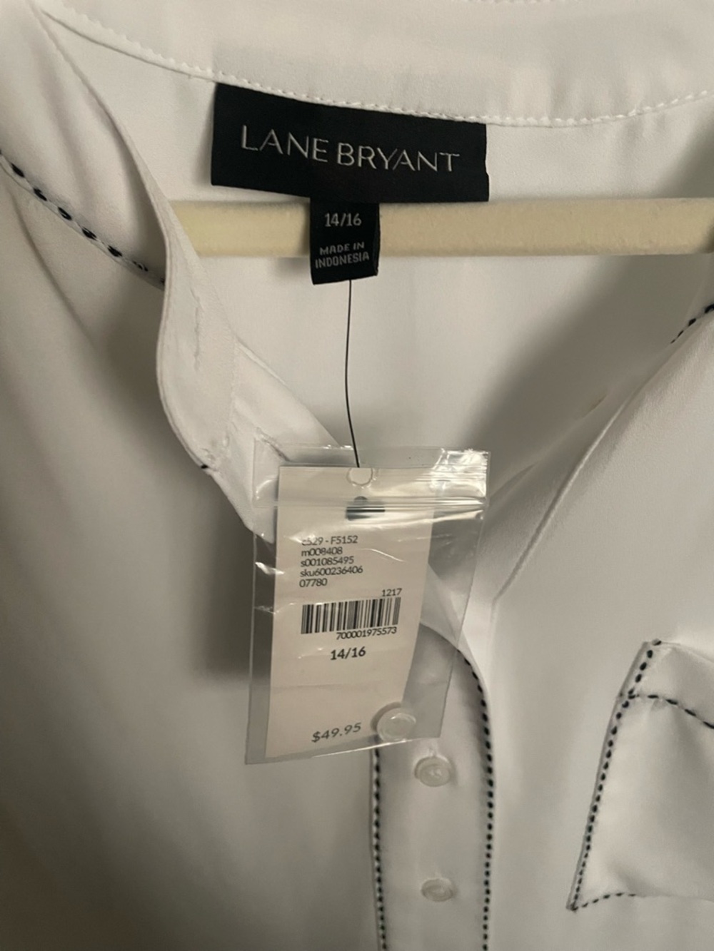 Lane Bryant White Long-Sleeve Dress Shirt with Black Contrast Stitching - Picture 2 of 2